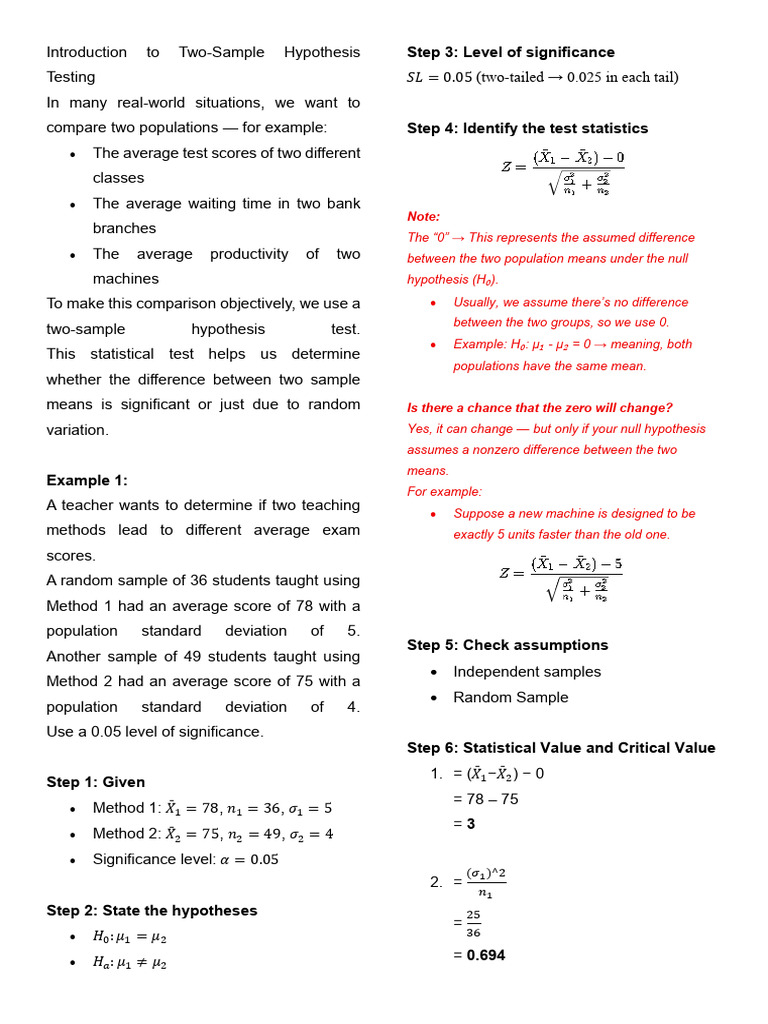 Two-Sample Hypothesis Testing & Difference Between Means | PDF ...