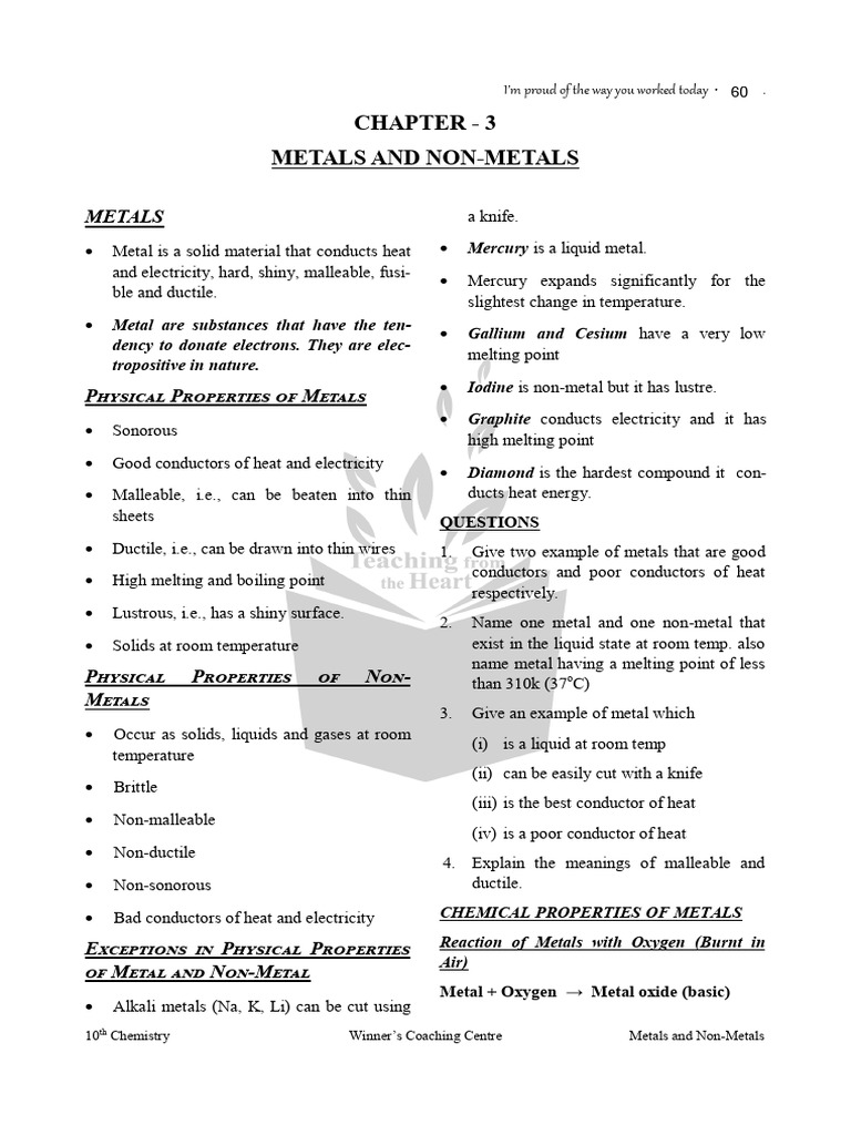 22 Nov Metals and Non-Metals (Study Material) | PDF | Chemical ...
