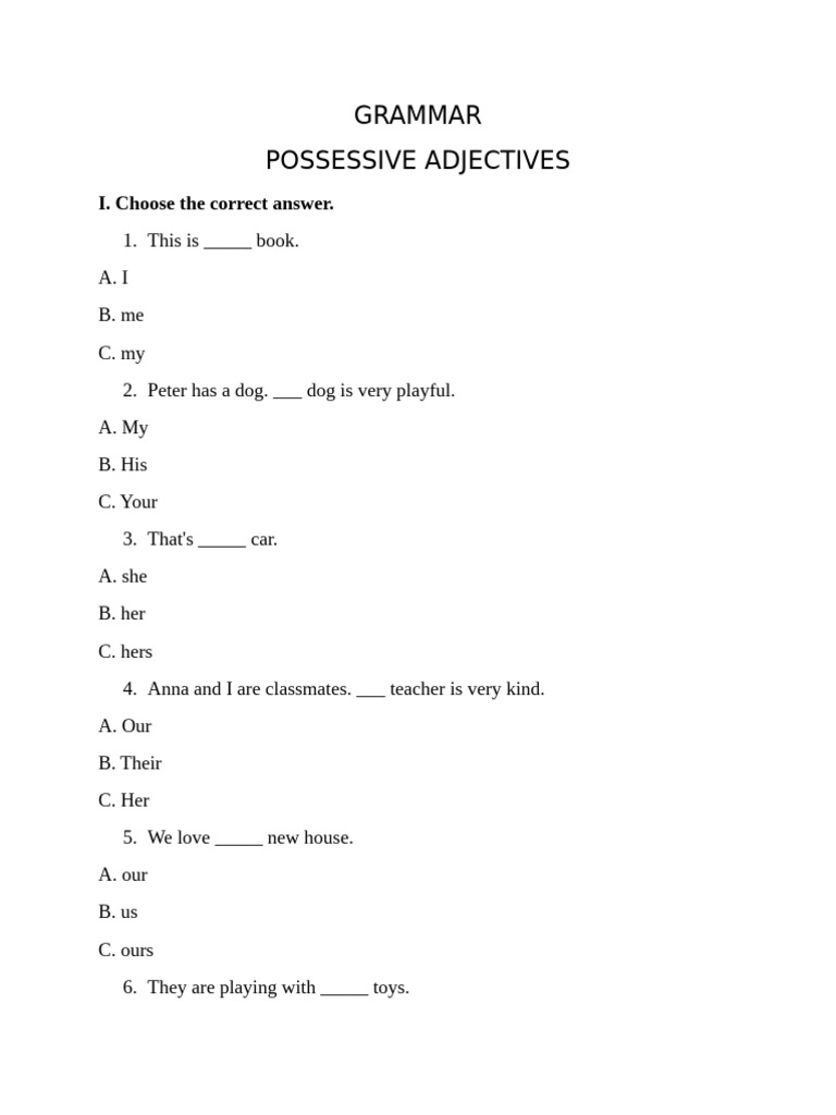 Practice - Possessive Adjectives | PDF | Linguistic Morphology | Chess ...