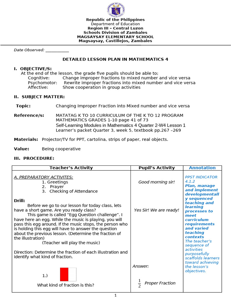With Annotation Detailed Lesson Plan Mathematics 4 (For Demo Teaching ...