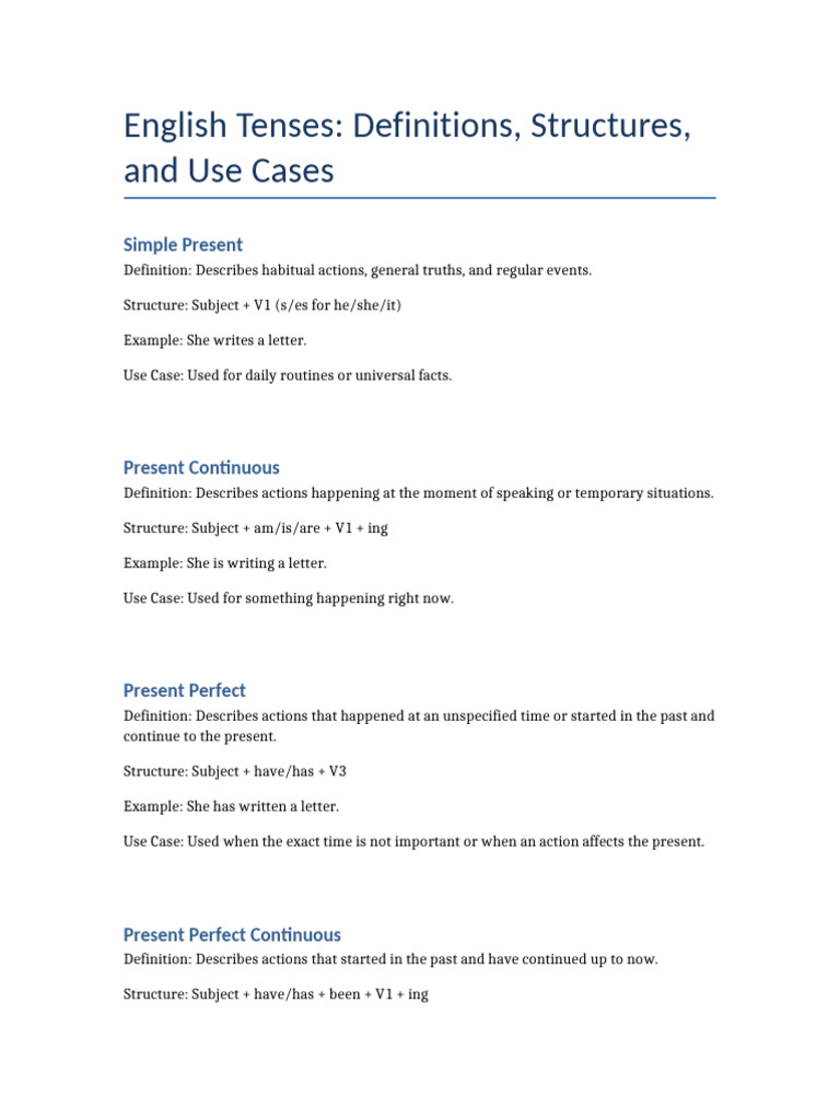 English Tenses Document | PDF | Language Mechanics | Syntax