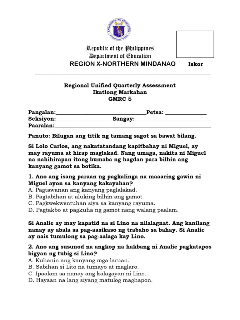 Grade 5 GMRC 3rd Q RUQA Test Items | PDF