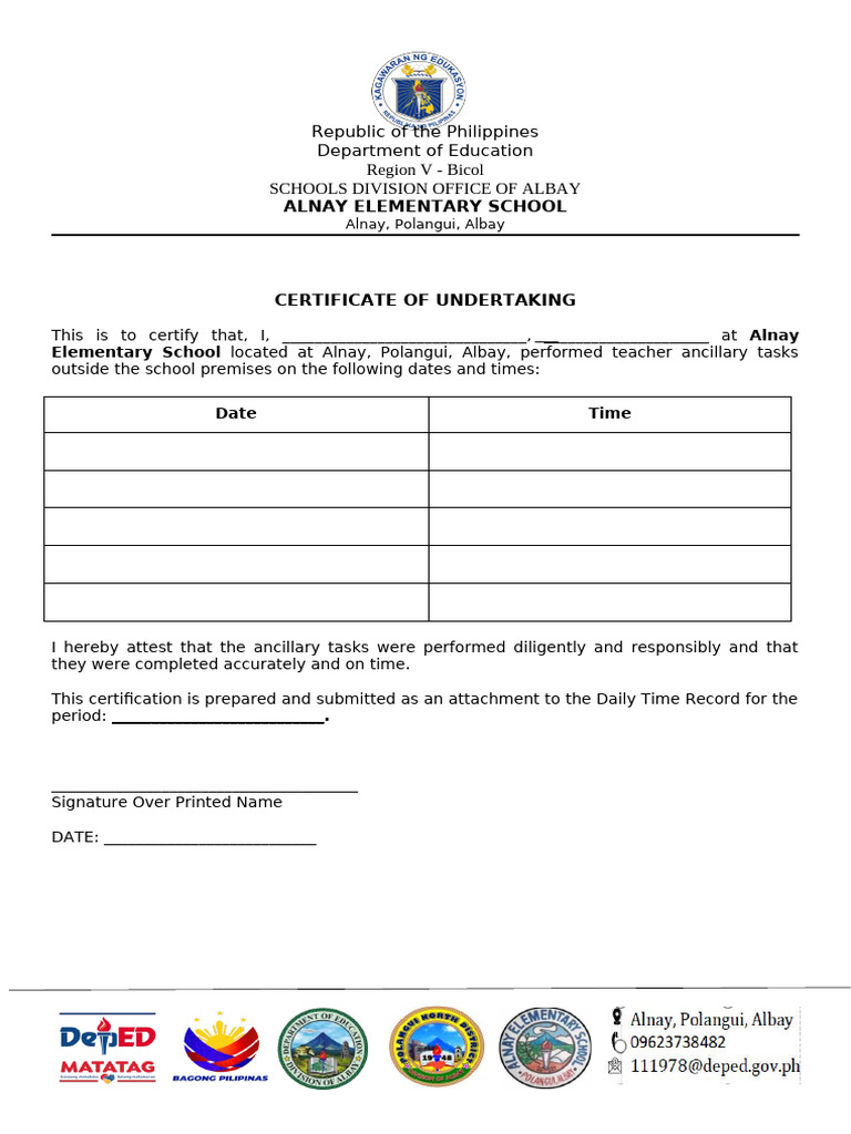 BLANK FORM Cert Undertaking | PDF