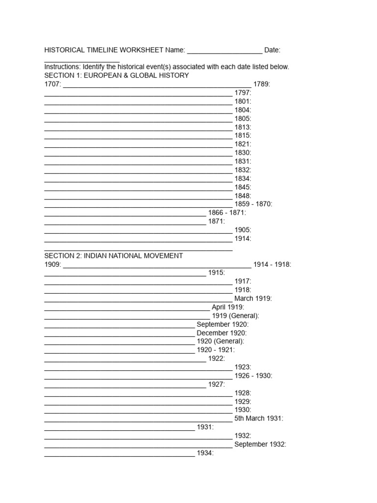 History Dates Worksheet | PDF