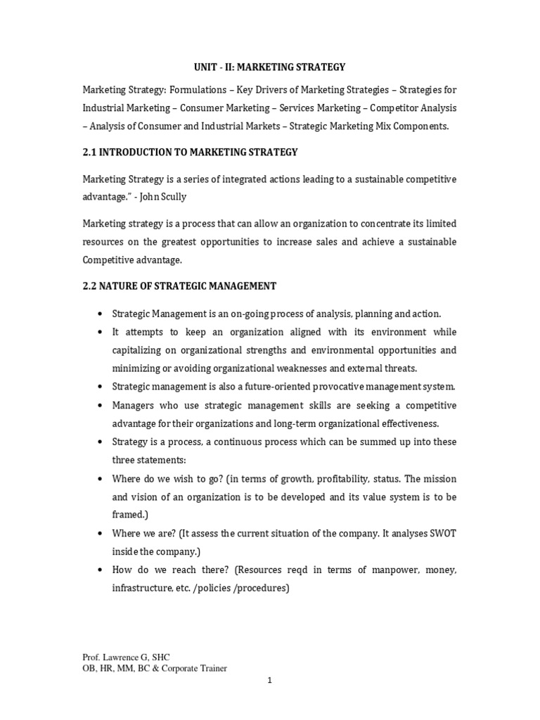 Unit - Ii Marketing Strategy | PDF | Strategic Management | Final Good
