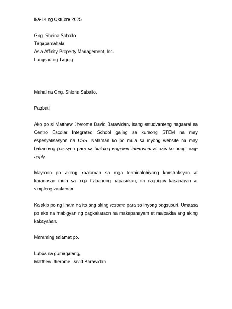 Liham Aplikasyon | PDF