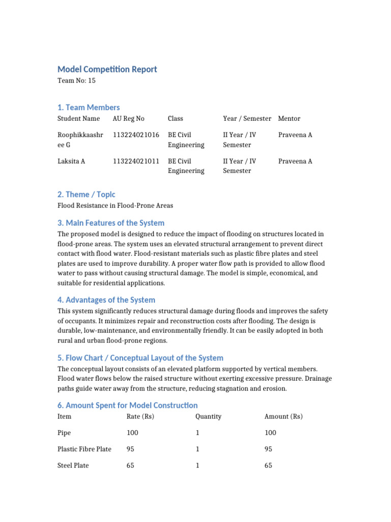 Flood Resistance Model Report Team15 Full | PDF | Sustainability | Flood