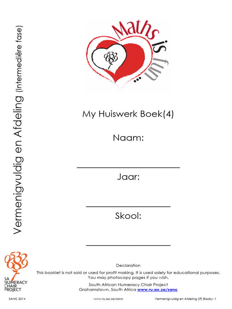 SANC 3rd Homework Booklet - IP - Afrikaans | PDF