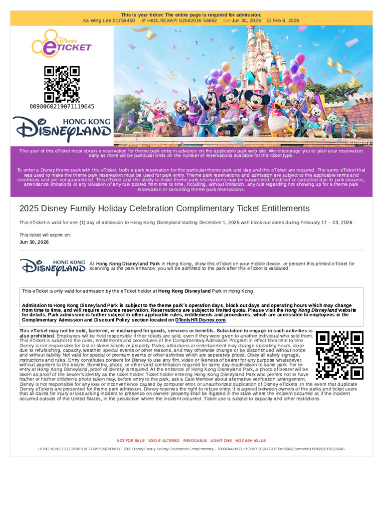 Comp Tickets 2026 06 30 | PDF | Ticket (Admission) | Disneyland