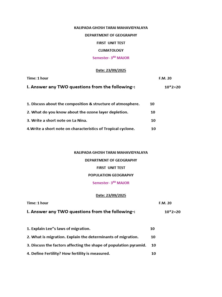 1st Unit 3rd Sem Major | PDF