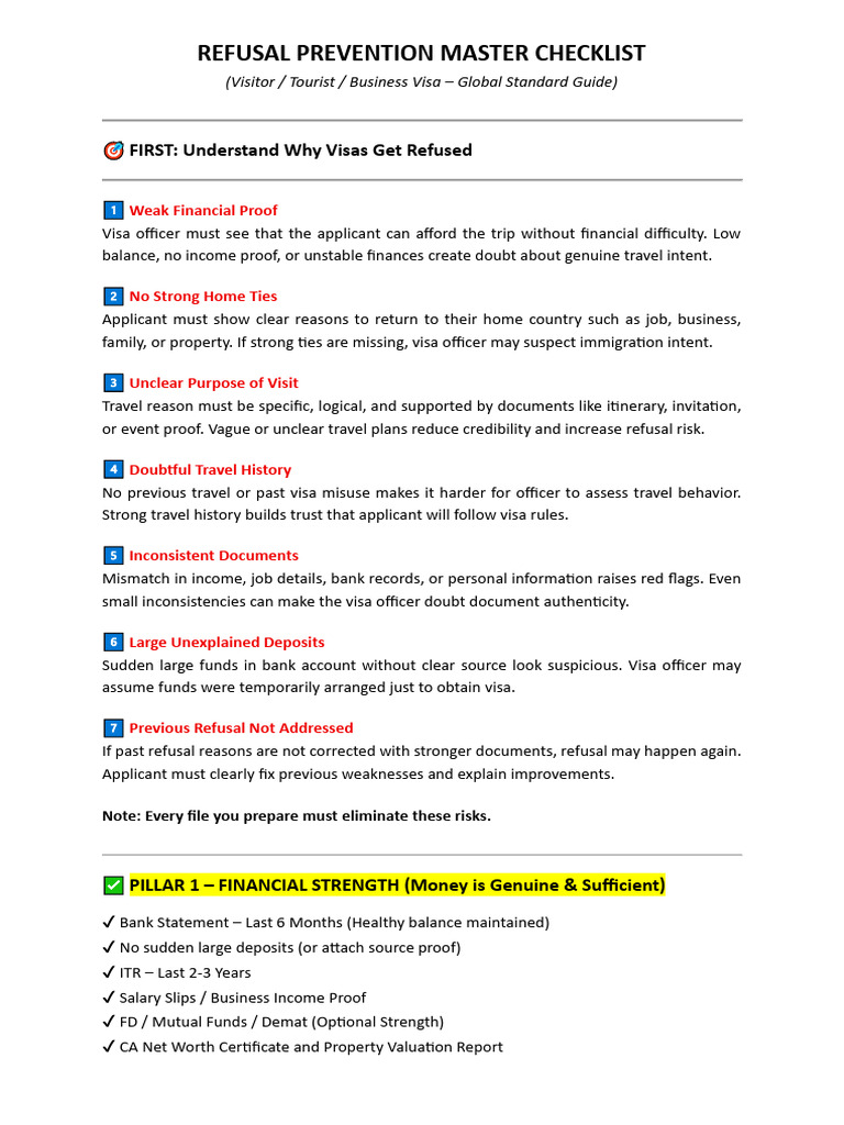 Refusal Prevention Master Checklist | PDF | Travel Visa