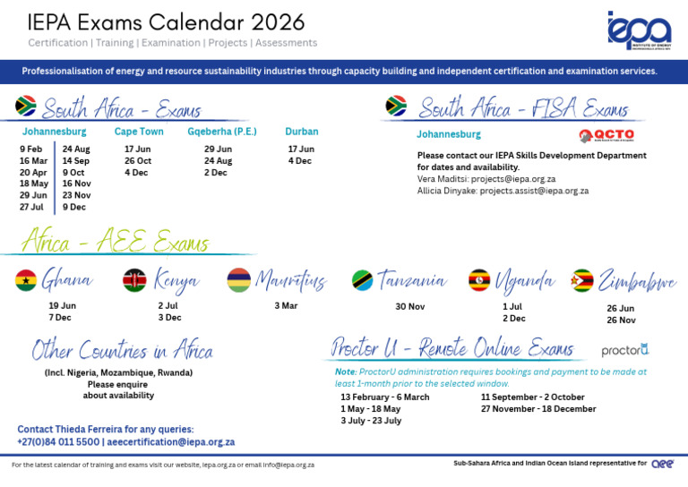 2026 IEPA Exam Calendar - v1 | PDF
