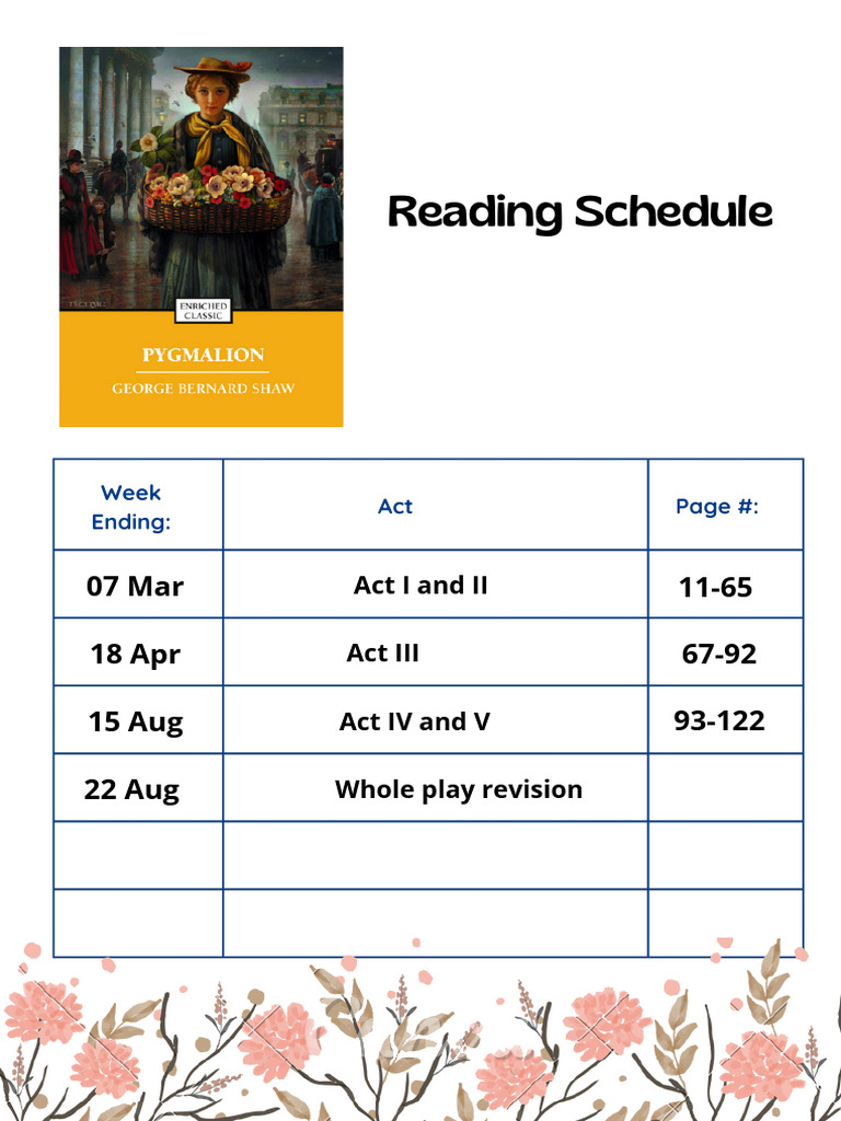 Pygmalion Reading Schedule | PDF