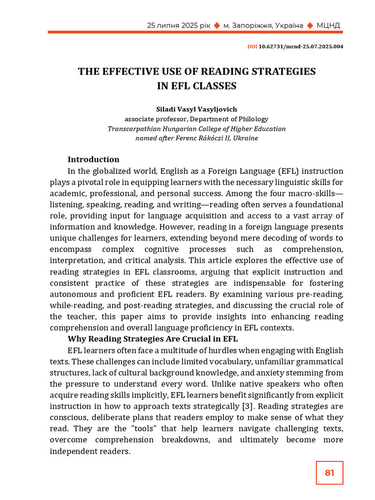 2.1.3 The Effective Use of Reading Strategies in Efl Classes | PDF ...