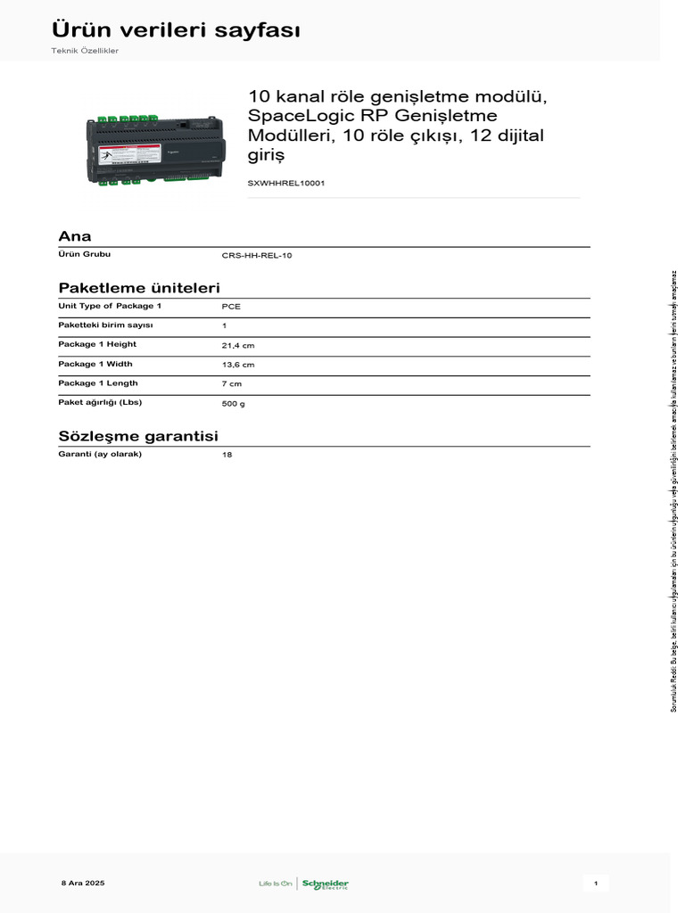Schneider Electric SpaceLogic-RPC-Controller SXWHHREL10001 | PDF