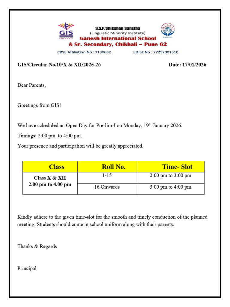 Open Day Notice 17-01-2026 (X & XII) - 1 | PDF