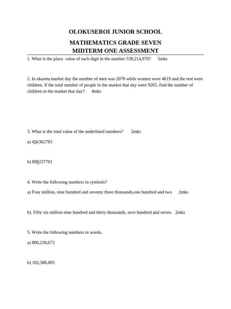Olokuseroi Junior School Maths | PDF