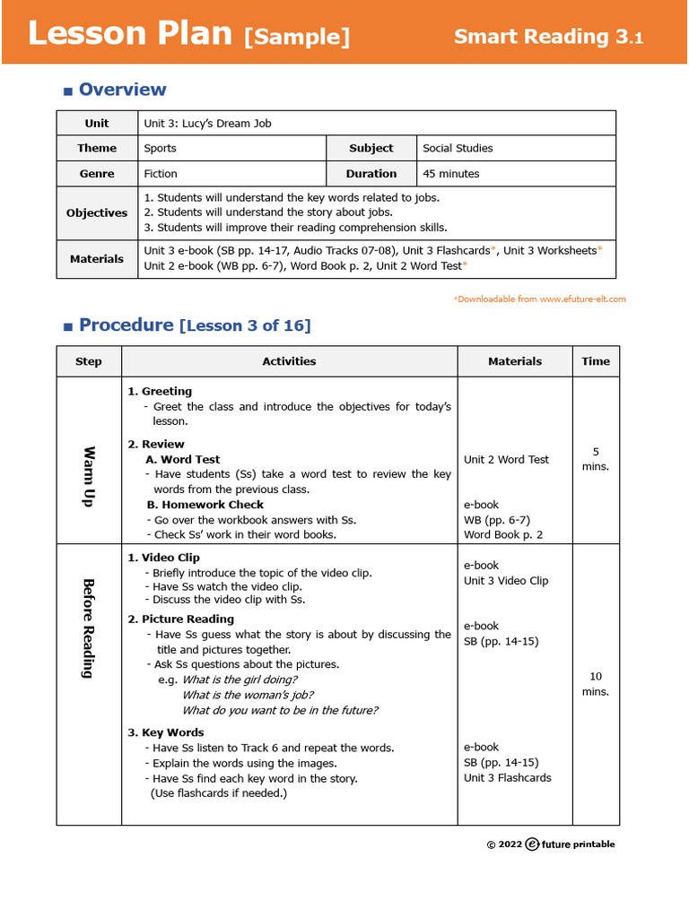 Smart Reading 3-1 (70 Words) Lesson Plan | PDF | Lesson Plan | Learning