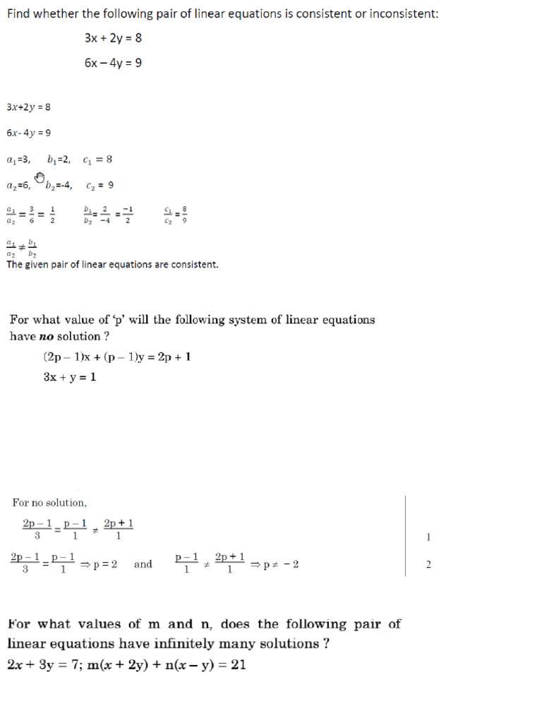 3a. Class X LINEAR EQUATIONS Most Important Questions For 2025-26 ...