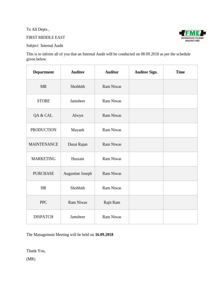 Internal Audit Form - Sep 18 | PDF