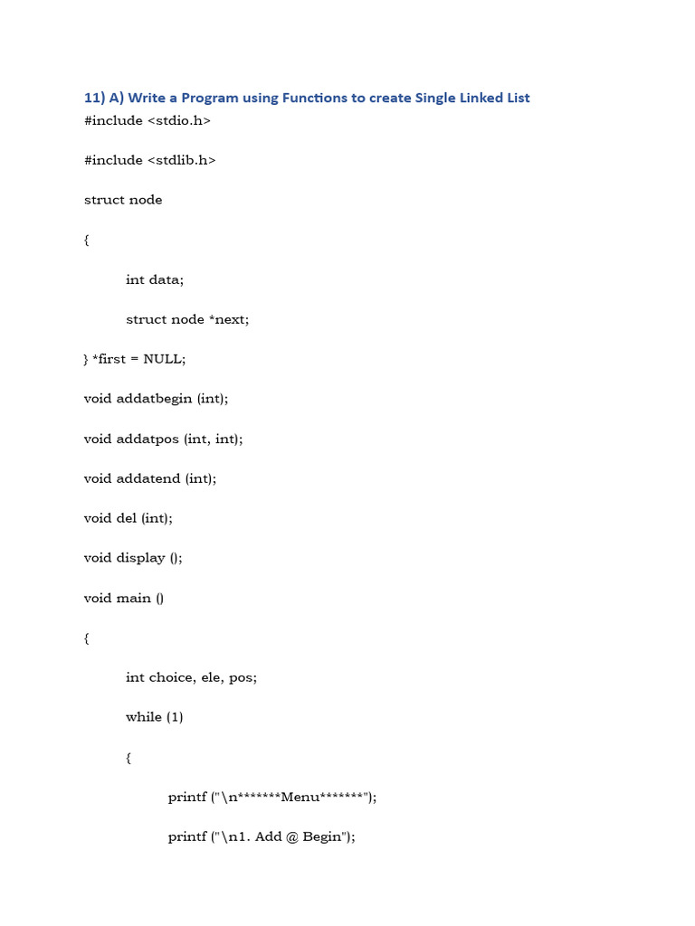 DSA Lab - Linked List Programs | PDF