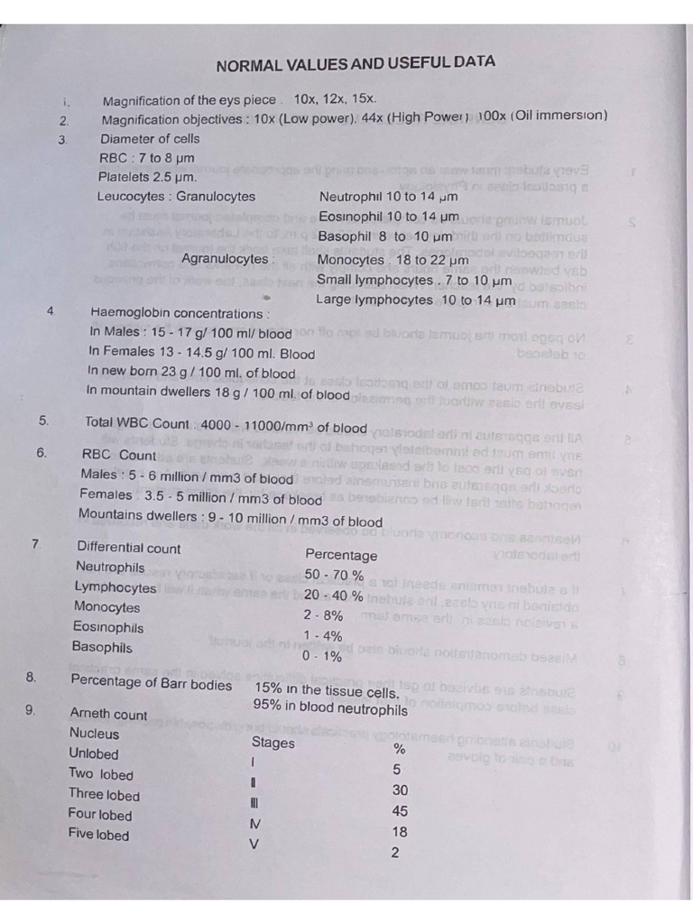 Physiology Normal Values | PDF