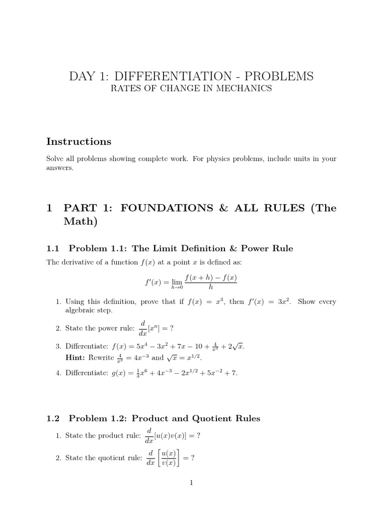 Calculus Day 1 Problems | PDF | Projectiles | Acceleration