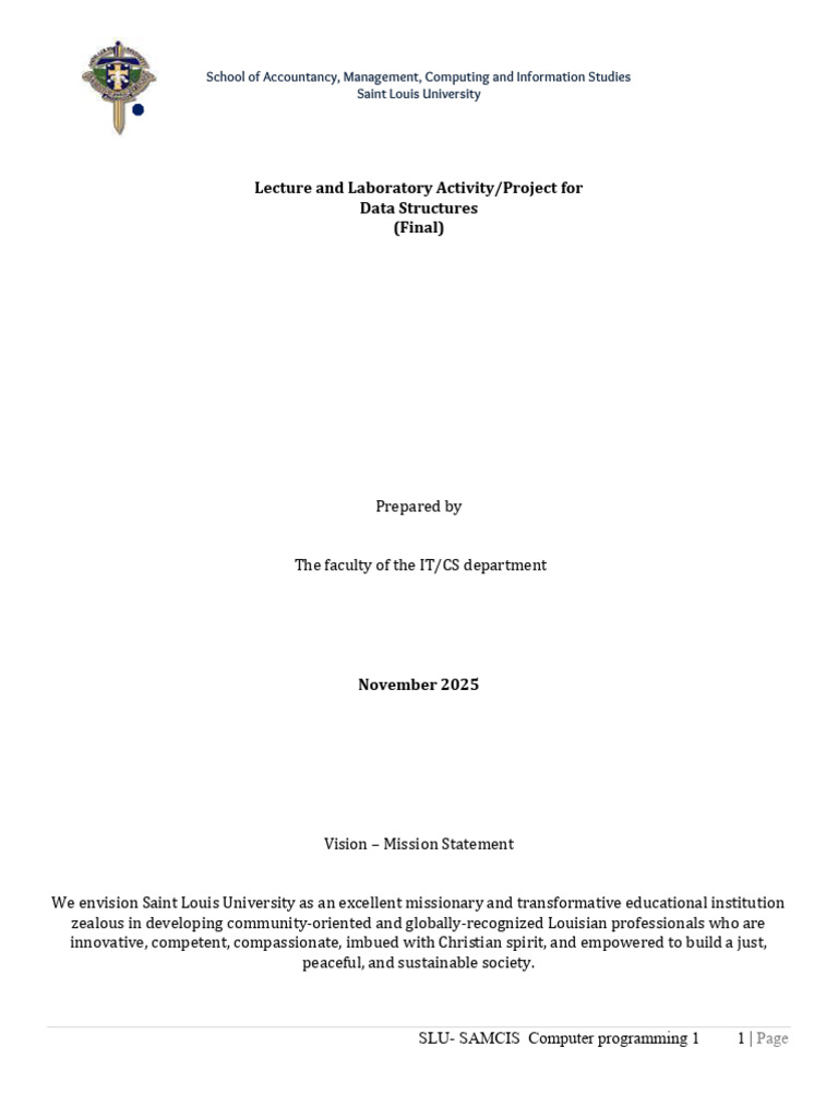 DataStructures Manual LectureAndLaboratoryProjectForFinalUpdated | PDF ...