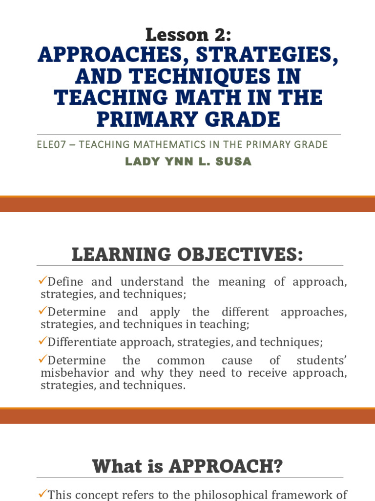 ELE07 Lesson 2 Approaches Strategies and Techniques | PDF | Teachers ...