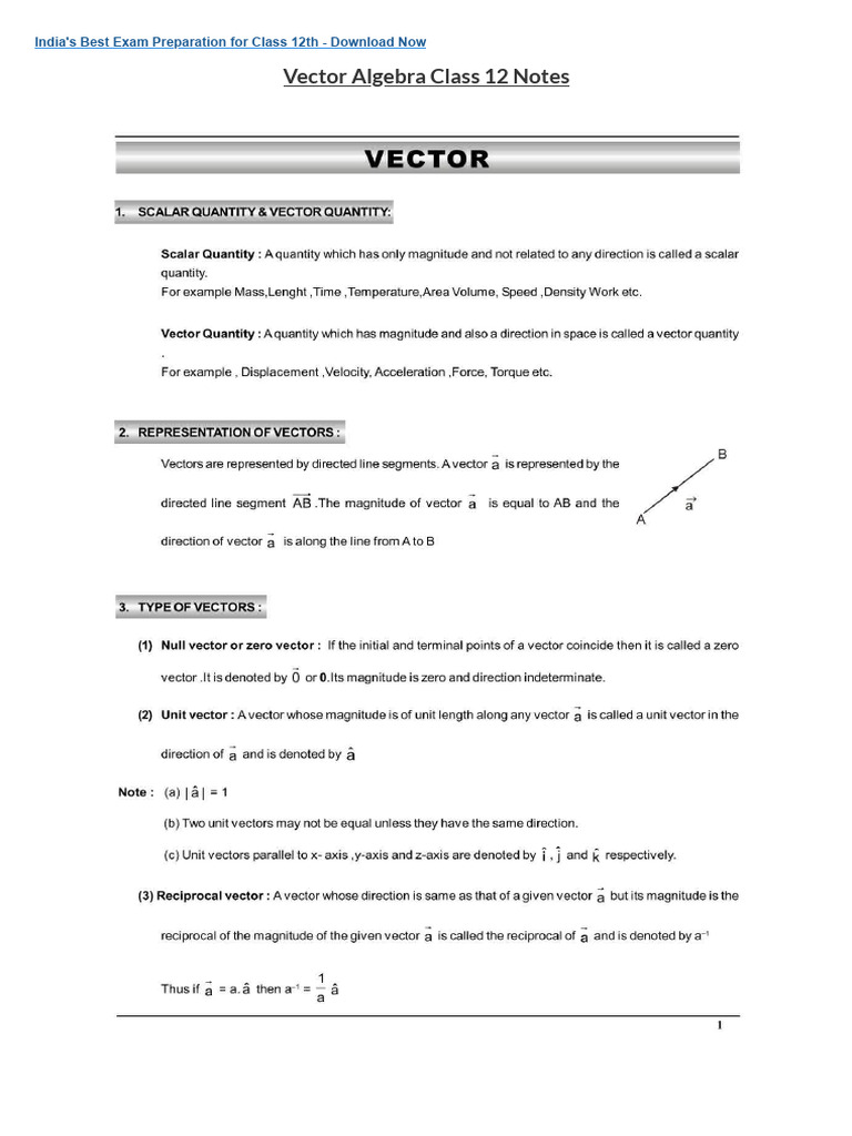 Vectors Notes Complete | PDF