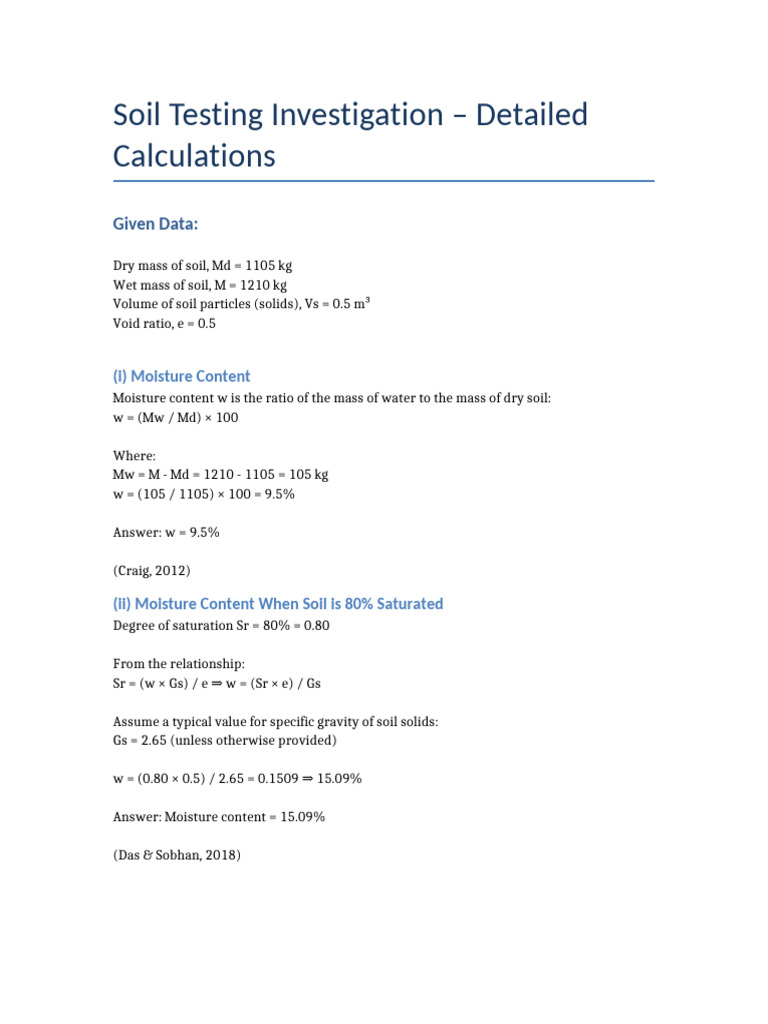 Soil Testing Calculations Document | PDF