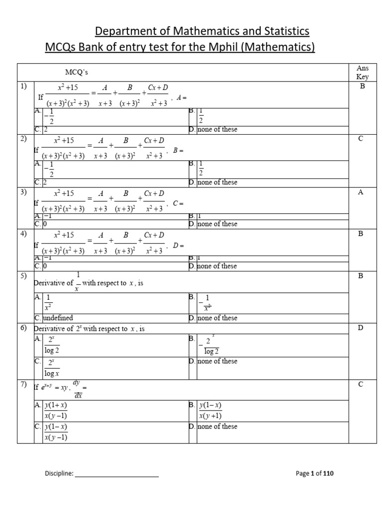 Revised Mathematics Mcqs | PDF | Sequence | Function (Mathematics)
