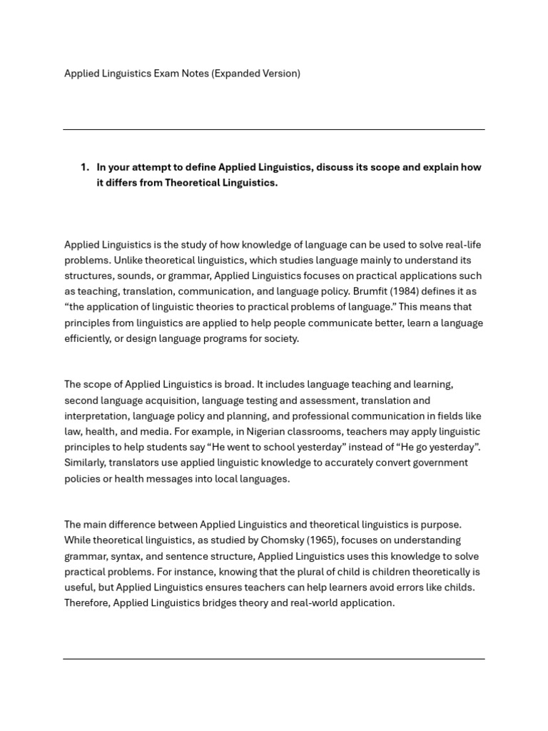 Apply Linguistic Lecture Note | PDF | Linguistics | Second Language ...