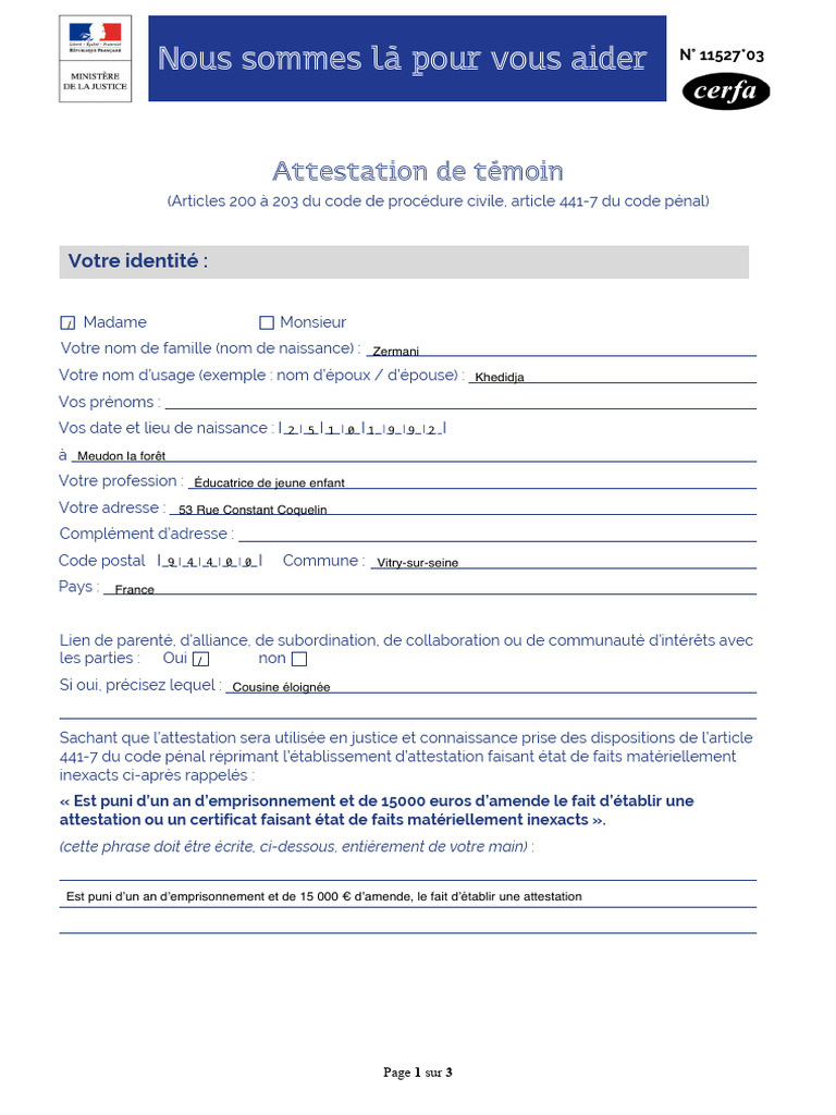 Attestation de Temoin | PDF | Justice | Crime et violence