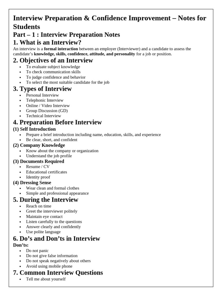 Interview Notes English | PDF | Body Language | Psychology
