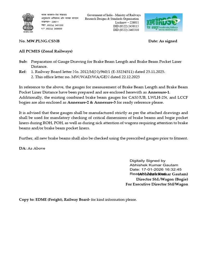RDSO LTR PCMEs Brake Beam Gauges | PDF