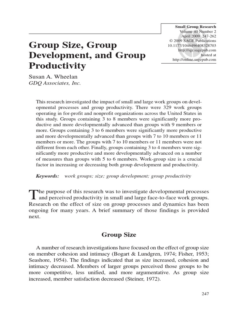 Group Size, Group Development, and Group Productivity | PDF
