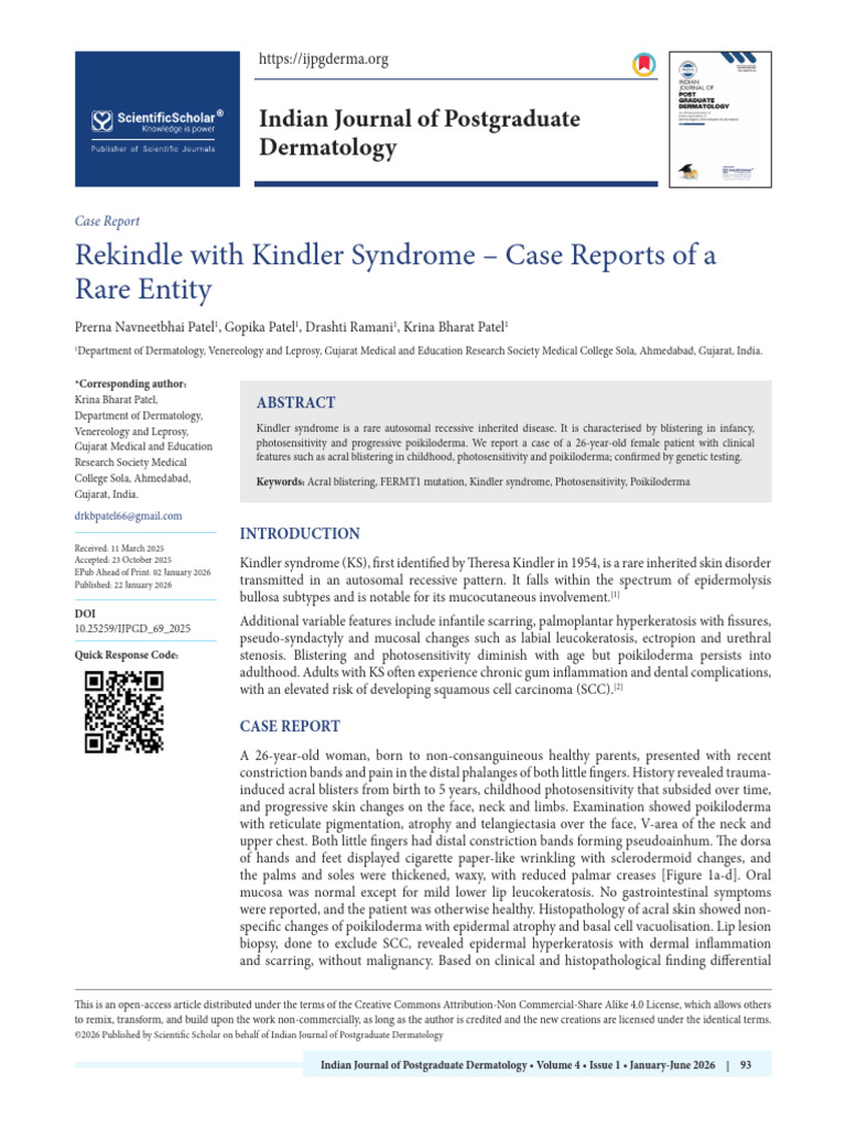 Rekindle With Kindler Syndrome - Case Reports of A Rare Entity | PDF ...