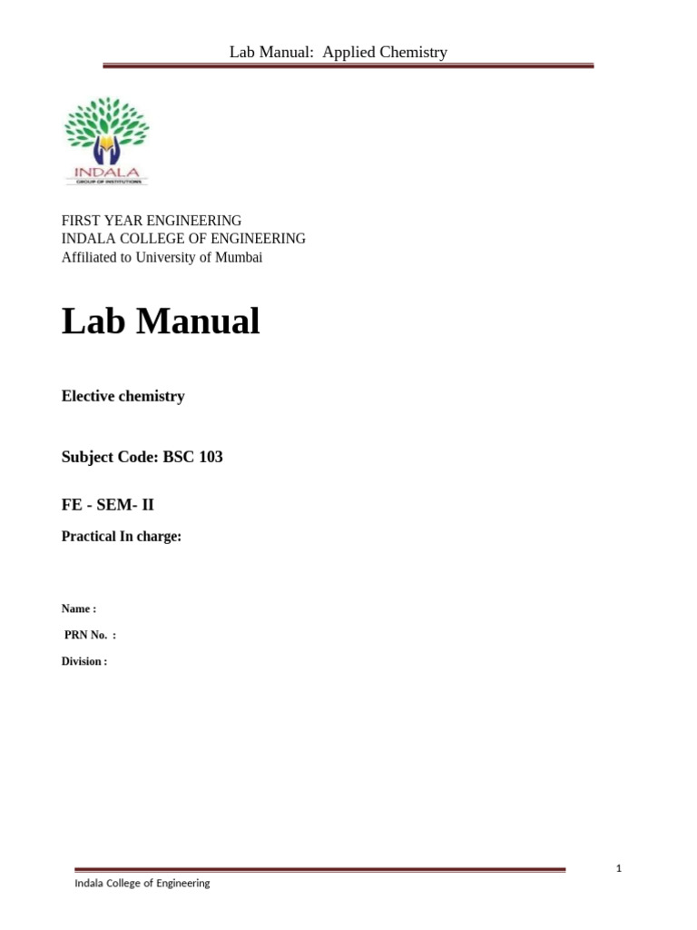 Chem Lab Manual Sem 2 | PDF | Ph | Analytical Chemistry