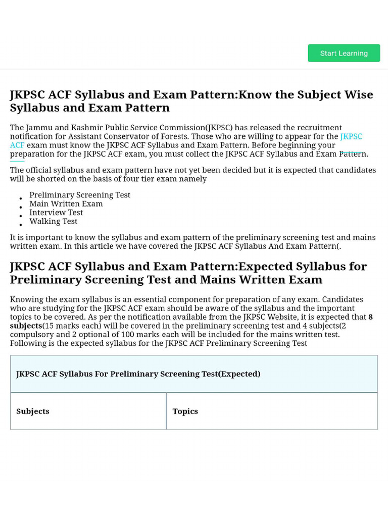 JKPSC ACF Syllabus and Exam Pattern - Know The Subject Wise Syllabus ...
