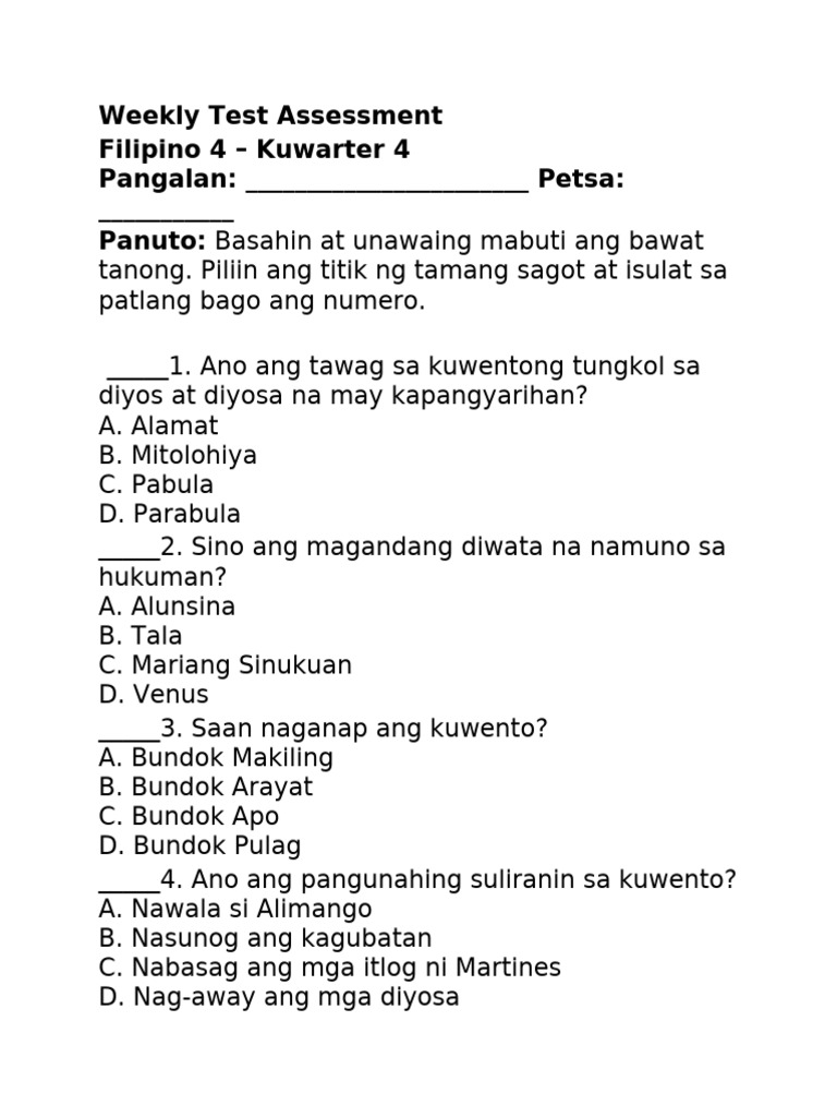 Weekly Test FILIPINO | PDF