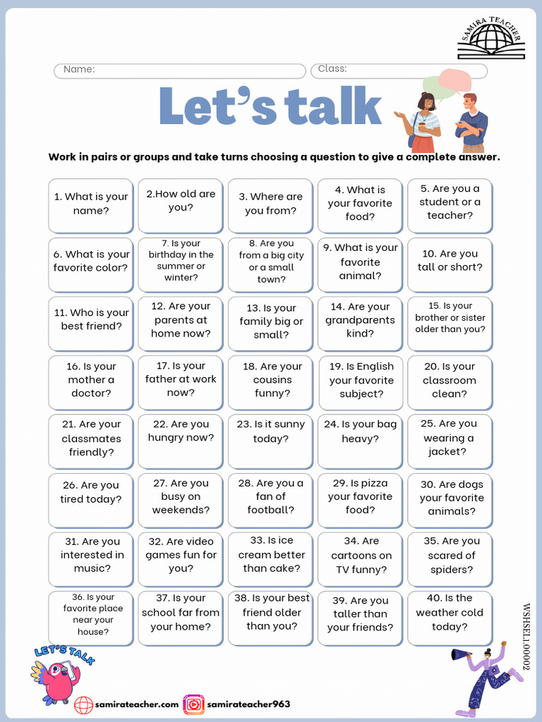 00002.worksheet Speaking To Be Elementary. Free Discussion Questions ...