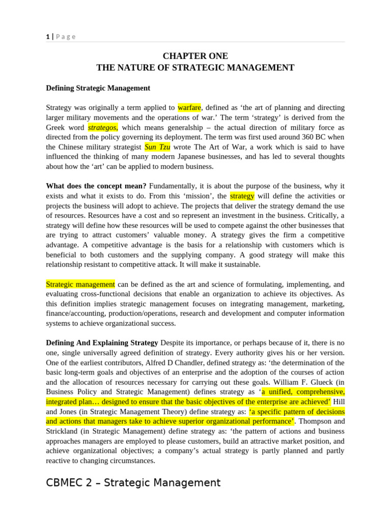 Chapter 1 The Nature of Strategic Management | PDF | Strategic ...