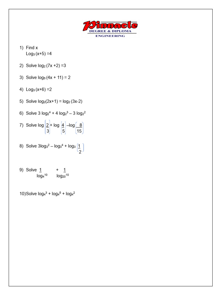 Maths Test (Logrithms) Dip | PDF