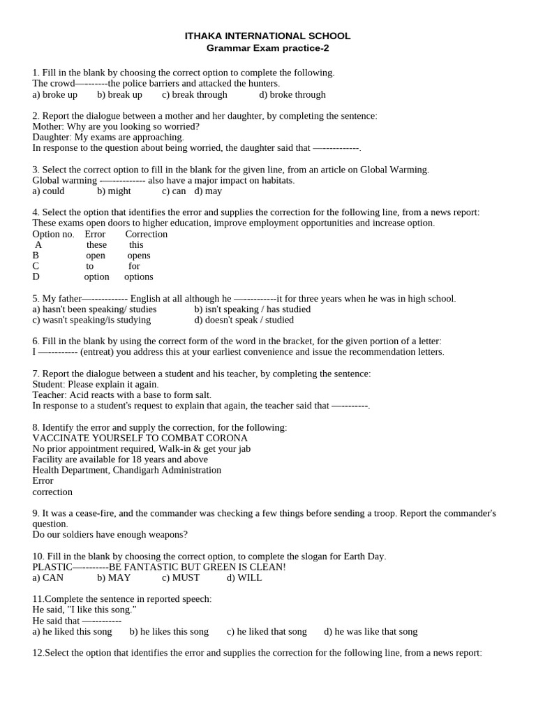 Grammar Exam Practice 2 | PDF | Question
