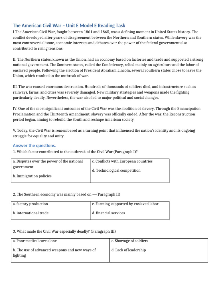 US Civil War Unit E Model E FINAL | PDF | American Civil War | The ...