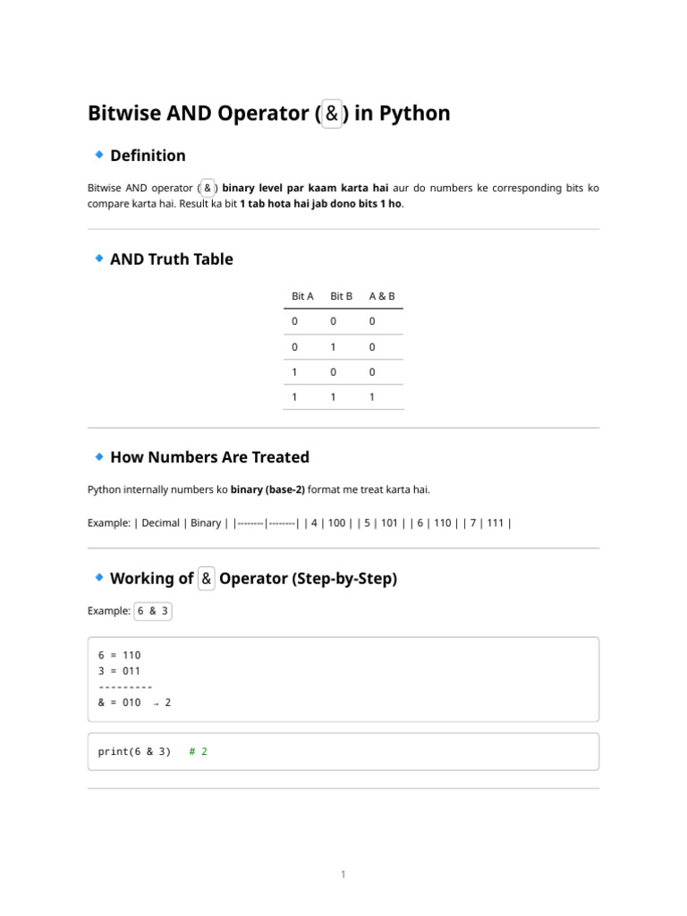 Bitwise and Operator (&) - Complete Notes | PDF