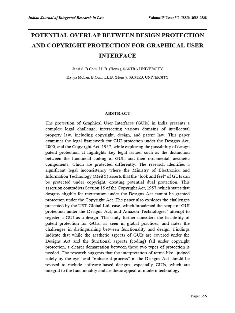 Potential Overlap Between Design Protection and Copyright Protection ...
