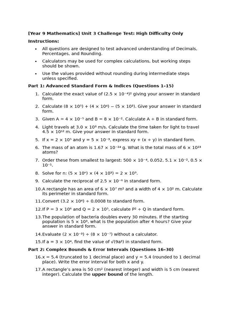 Year 9 Math 3단원테스트 60문제 | PDF | Area | Significant Figures