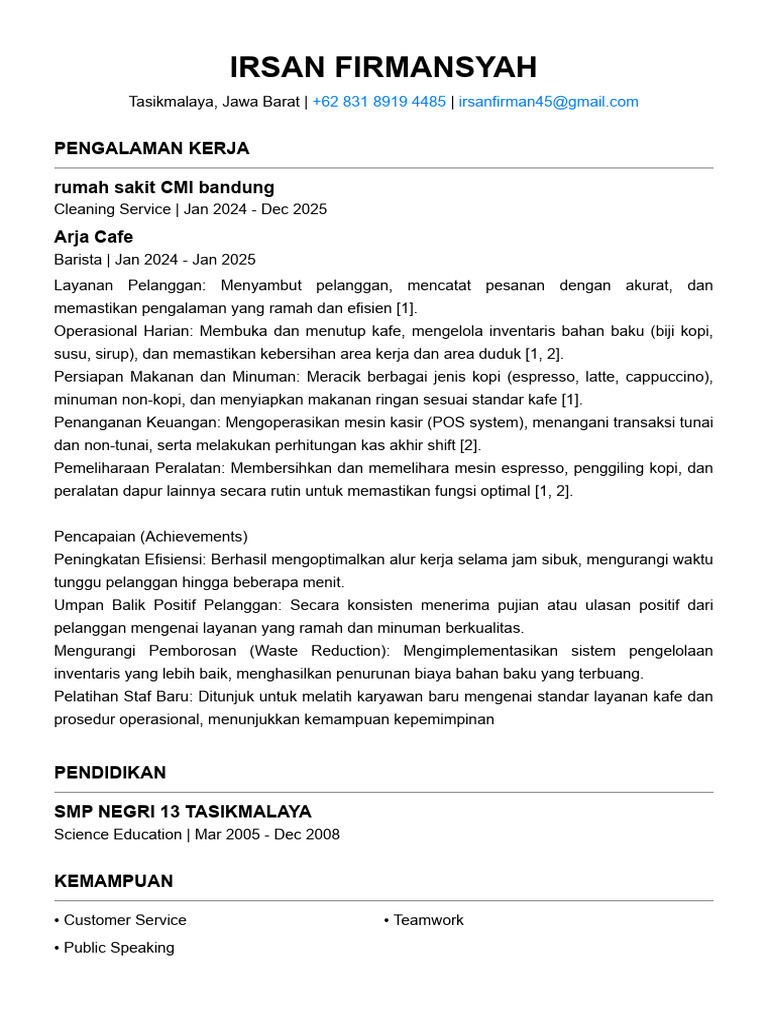 CV Resume Mas Irsan | PDF